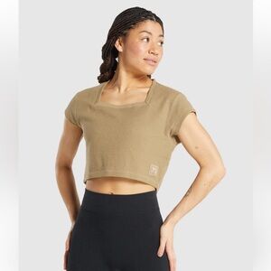 gymshark crop top tan brown small
